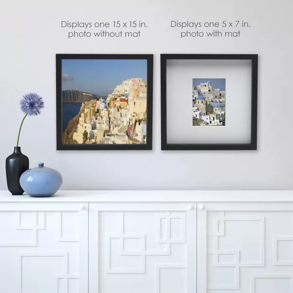 Mikasa 16x16 in. Gallery Frame 15x15 in. Photo without Mat, 5x7 in. Photo with Mat, 2 mm Beveled Mat, Vertical or Horizontal Display, Gray