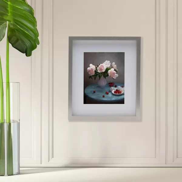 Mikasa 16x16 in. Gallery Frame 15x15 in. Photo without Mat, 5x7 in. Photo with Mat, 2 mm Beveled Mat, Vertical or Horizontal Display, Gray