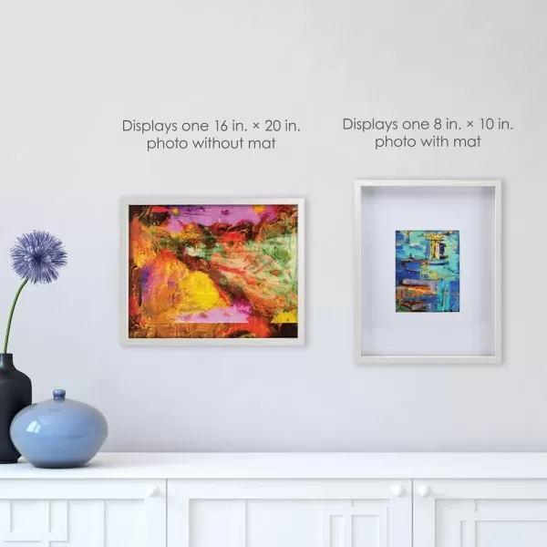 Mikasa 16x16 in. Gallery Frame 15x15 in. Photo without Mat, 5x7 in. Photo with Mat, 2 mm Beveled Mat, Vertical or Horizontal Display, Gray