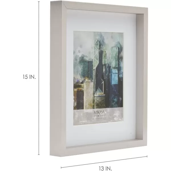 Mikasa 16x16 in. Gallery Frame 15x15 in. Photo without Mat, 5x7 in. Photo with Mat, 2 mm Beveled Mat, Vertical or Horizontal Display, Gray