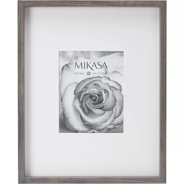 Mikasa 16x16 in. Gallery Frame 15x15 in. Photo without Mat, 5x7 in. Photo with Mat, 2 mm Beveled Mat, Vertical or Horizontal Display, Gray