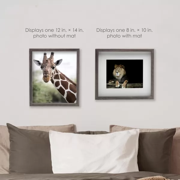 Mikasa 16x16 in. Gallery Frame 15x15 in. Photo without Mat, 5x7 in. Photo with Mat, 2 mm Beveled Mat, Vertical or Horizontal Display, Gray