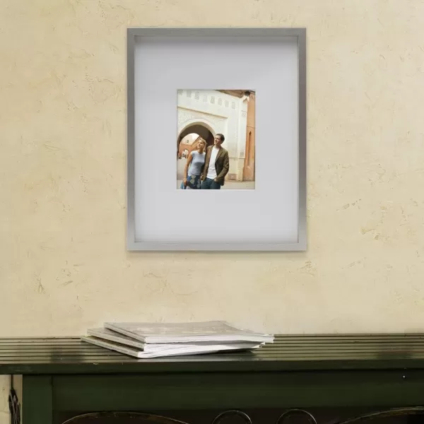 Mikasa 16x16 in. Gallery Frame 15x15 in. Photo without Mat, 5x7 in. Photo with Mat, 2 mm Beveled Mat, Vertical or Horizontal Display, Gray