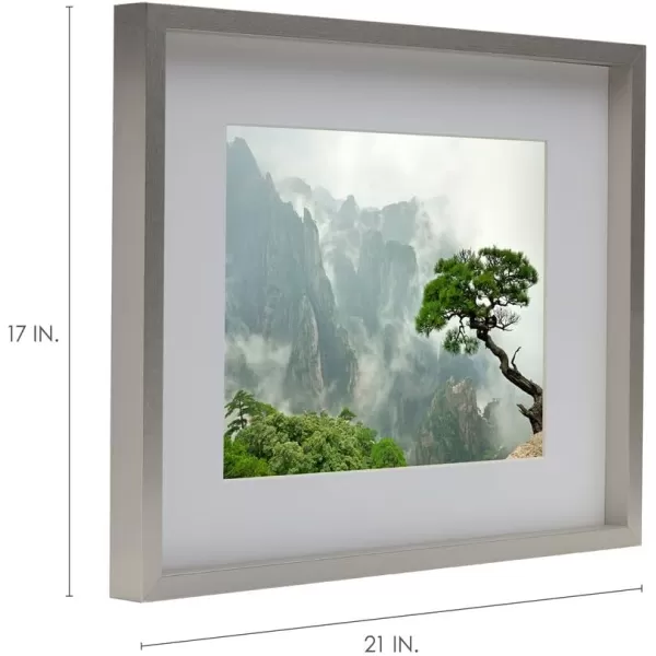 Mikasa 16x16 in. Gallery Frame 15x15 in. Photo without Mat, 5x7 in. Photo with Mat, 2 mm Beveled Mat, Vertical or Horizontal Display, Gray