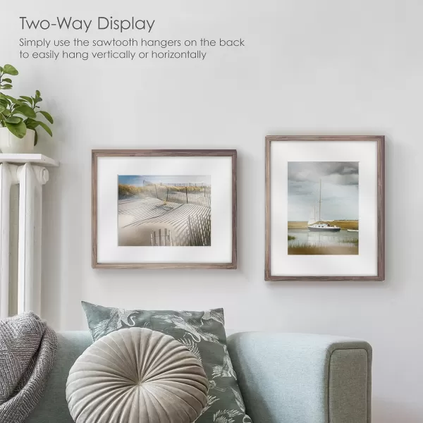 Mikasa 16x16 in. Gallery Frame 15x15 in. Photo without Mat, 5x7 in. Photo with Mat, 2 mm Beveled Mat, Vertical or Horizontal Display, Gray