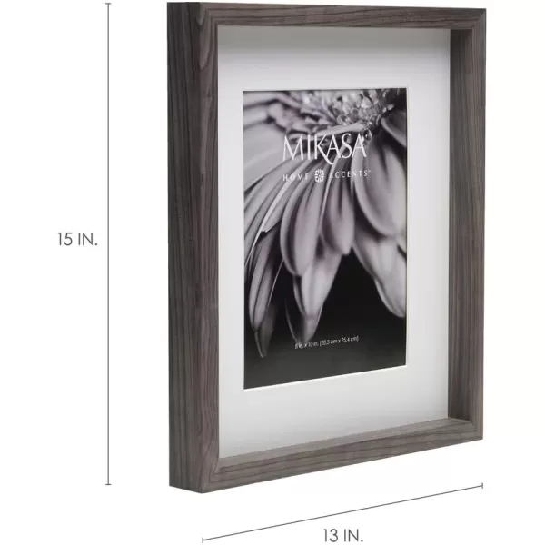 Mikasa 16x16 in. Gallery Frame 15x15 in. Photo without Mat, 5x7 in. Photo with Mat, 2 mm Beveled Mat, Vertical or Horizontal Display, Gray