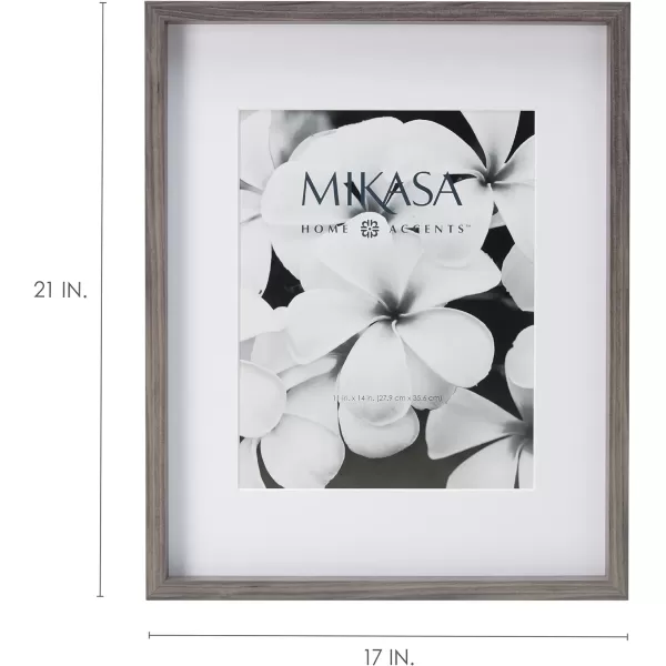 Mikasa 16x16 in. Gallery Frame 15x15 in. Photo without Mat, 5x7 in. Photo with Mat, 2 mm Beveled Mat, Vertical or Horizontal Display, Gray