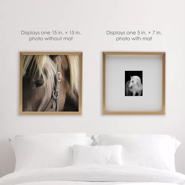 Mikasa 16x16 in. Gallery Frame 15x15 in. Photo without Mat, 5x7 in. Photo with Mat, 2 mm Beveled Mat, Vertical or Horizontal Display, Gray