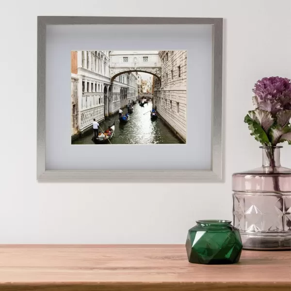 Mikasa 16x16 in. Gallery Frame 15x15 in. Photo without Mat, 5x7 in. Photo with Mat, 2 mm Beveled Mat, Vertical or Horizontal Display, Gray