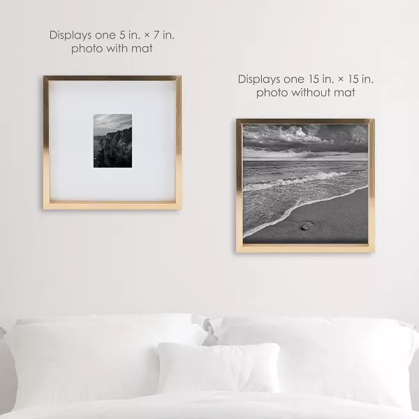 Mikasa 16x16 in. Gallery Frame 15x15 in. Photo without Mat, 5x7 in. Photo with Mat, 2 mm Beveled Mat, Vertical or Horizontal Display, Gray
