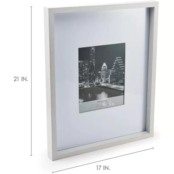 Mikasa 16x16 in. Gallery Frame 15x15 in. Photo without Mat, 5x7 in. Photo with Mat, 2 mm Beveled Mat, Vertical or Horizontal Display, Gray