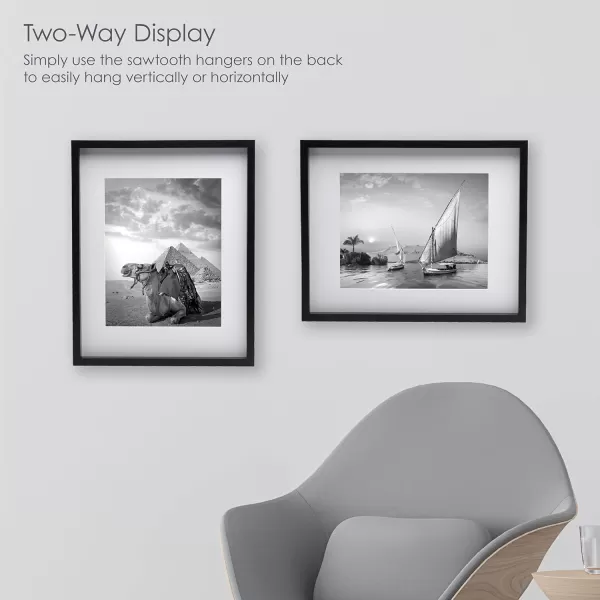 Mikasa 16x16 in. Gallery Frame 15x15 in. Photo without Mat, 5x7 in. Photo with Mat, 2 mm Beveled Mat, Vertical or Horizontal Display, Gray