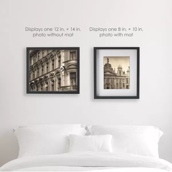 Mikasa 16x16 in. Gallery Frame 15x15 in. Photo without Mat, 5x7 in. Photo with Mat, 2 mm Beveled Mat, Vertical or Horizontal Display, Gray