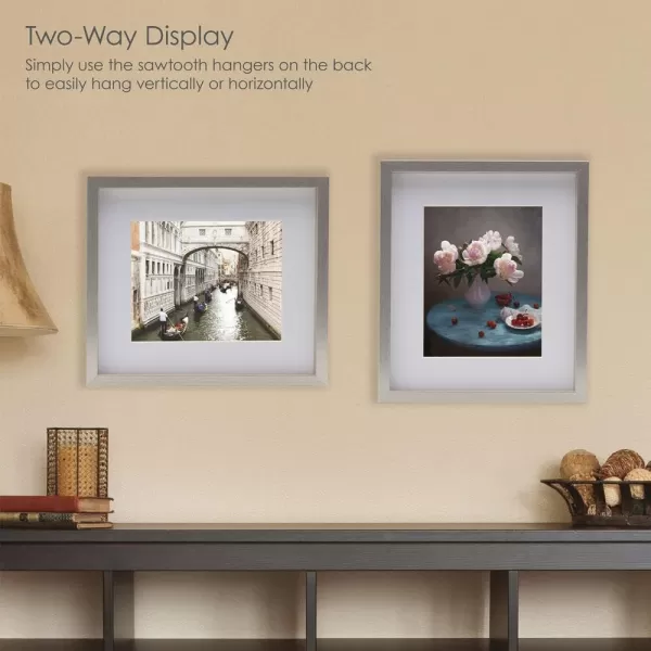 Mikasa 16x16 in. Gallery Frame 15x15 in. Photo without Mat, 5x7 in. Photo with Mat, 2 mm Beveled Mat, Vertical or Horizontal Display, Gray