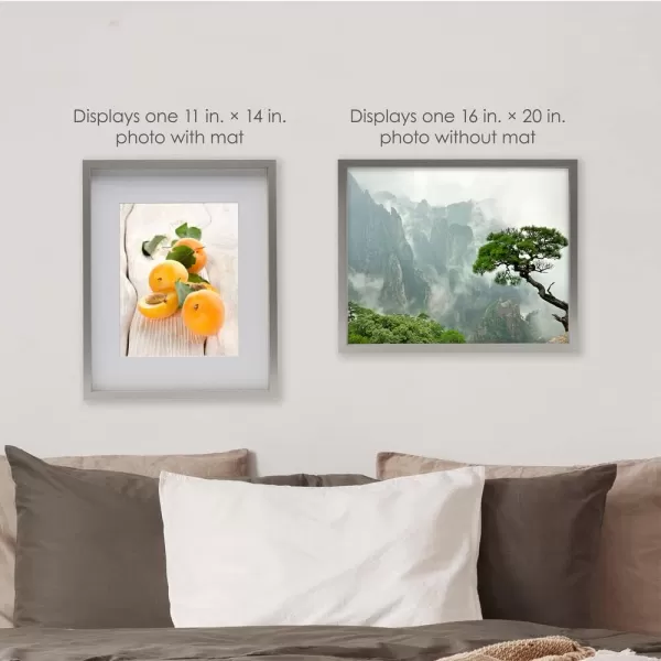 Mikasa 16x16 in. Gallery Frame 15x15 in. Photo without Mat, 5x7 in. Photo with Mat, 2 mm Beveled Mat, Vertical or Horizontal Display, Gray