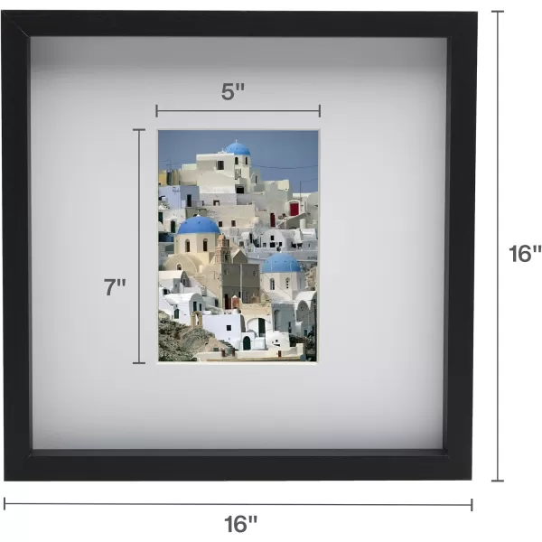 Mikasa 16x16 in. Gallery Frame 15x15 in. Photo without Mat, 5x7 in. Photo with Mat, 2 mm Beveled Mat, Vertical or Horizontal Display, Gray