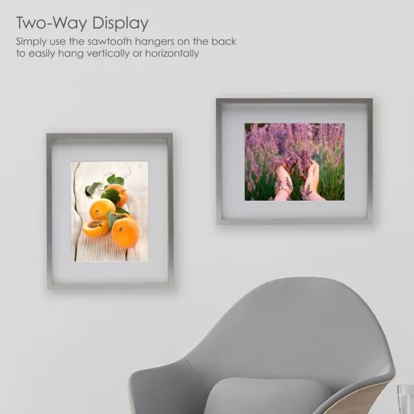 Mikasa 16x16 in. Gallery Frame 15x15 in. Photo without Mat, 5x7 in. Photo with Mat, 2 mm Beveled Mat, Vertical or Horizontal Display, Gray