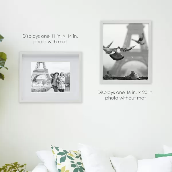 Mikasa 16x16 in. Gallery Frame 15x15 in. Photo without Mat, 5x7 in. Photo with Mat, 2 mm Beveled Mat, Vertical or Horizontal Display, Gray
