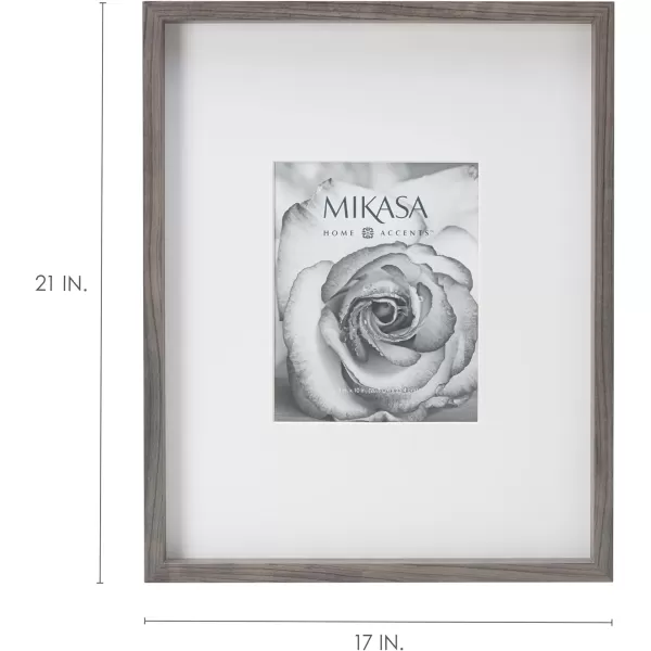 Mikasa 16x16 in. Gallery Frame 15x15 in. Photo without Mat, 5x7 in. Photo with Mat, 2 mm Beveled Mat, Vertical or Horizontal Display, Gray