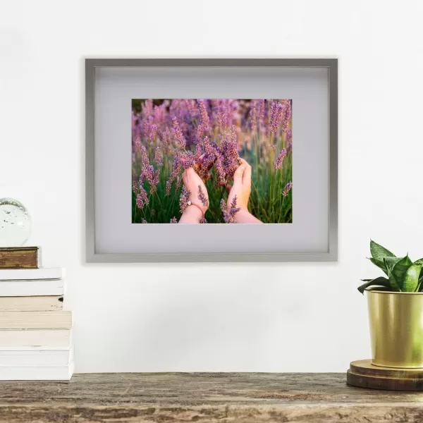 Mikasa 16x16 in. Gallery Frame 15x15 in. Photo without Mat, 5x7 in. Photo with Mat, 2 mm Beveled Mat, Vertical or Horizontal Display, Gray