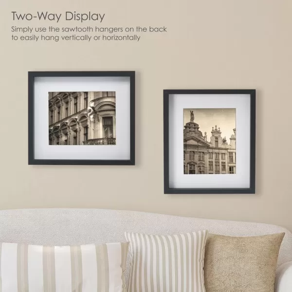 Mikasa 16x16 in. Gallery Frame 15x15 in. Photo without Mat, 5x7 in. Photo with Mat, 2 mm Beveled Mat, Vertical or Horizontal Display, Gray