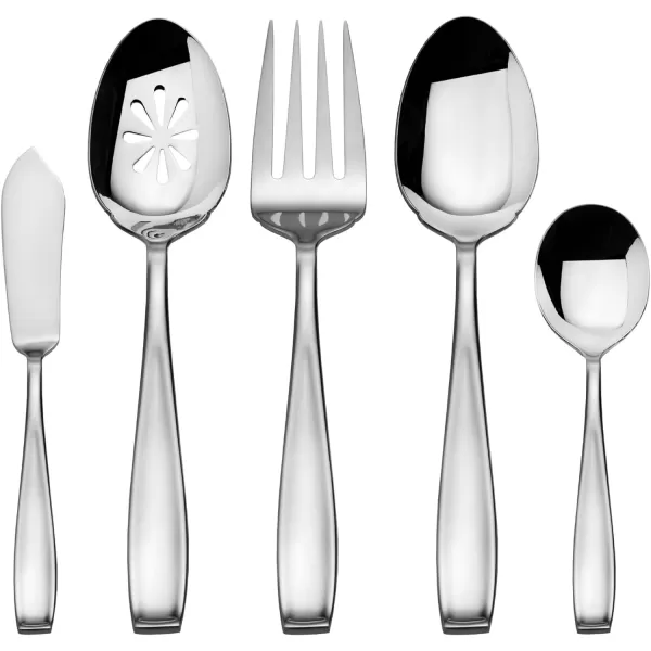 Mikasa 5081086 Regent Bead 65-Piece 18/10 Stainless Steel Flatware Set with Serving Utensil Set, Service for 12