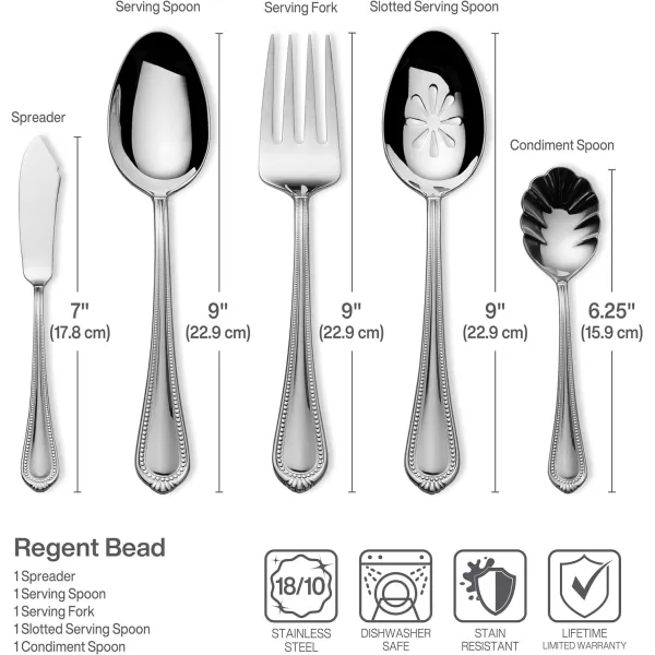 Mikasa 5081086 Regent Bead 65-Piece 18/10 Stainless Steel Flatware Set with Serving Utensil Set, Service for 12
