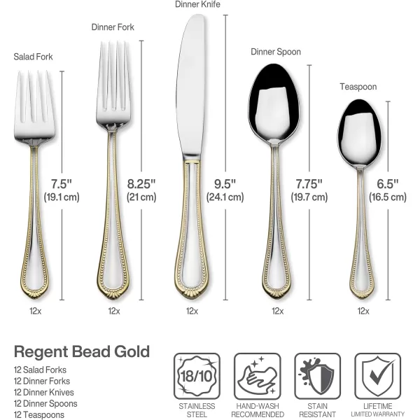 Mikasa 5081086 Regent Bead 65-Piece 18/10 Stainless Steel Flatware Set with Serving Utensil Set, Service for 12