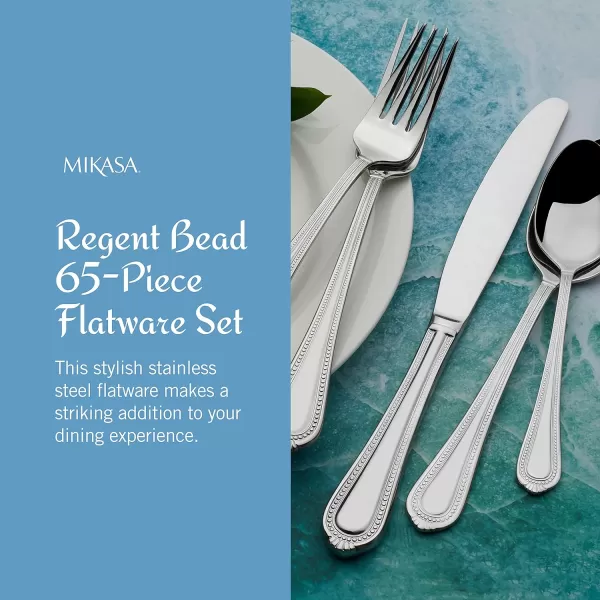 Mikasa 5081086 Regent Bead 65-Piece 18/10 Stainless Steel Flatware Set with Serving Utensil Set, Service for 12