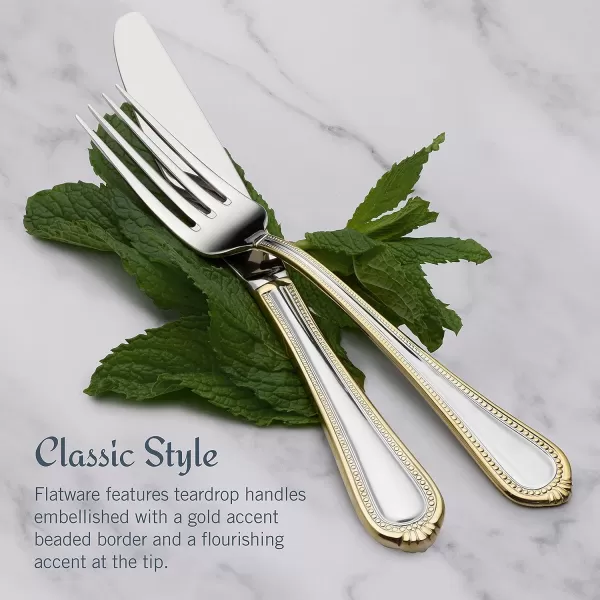 Mikasa 5081086 Regent Bead 65-Piece 18/10 Stainless Steel Flatware Set with Serving Utensil Set, Service for 12