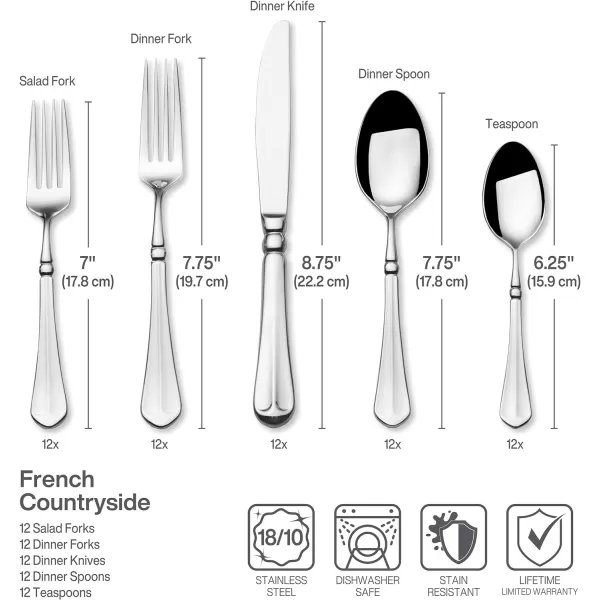 Mikasa 5081086 Regent Bead 65-Piece 18/10 Stainless Steel Flatware Set with Serving Utensil Set, Service for 12