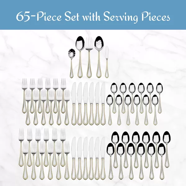 Mikasa 5081086 Regent Bead 65-Piece 18/10 Stainless Steel Flatware Set with Serving Utensil Set, Service for 12