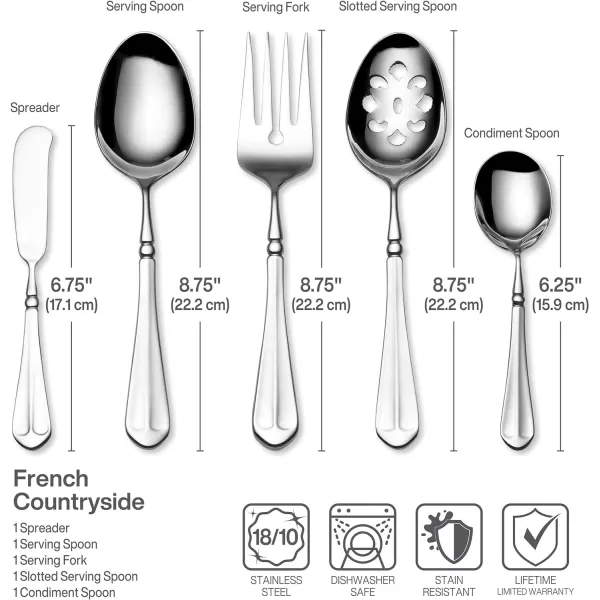 Mikasa 5081086 Regent Bead 65-Piece 18/10 Stainless Steel Flatware Set with Serving Utensil Set, Service for 12