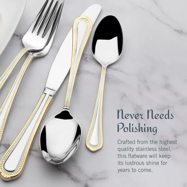 Mikasa 5081086 Regent Bead 65-Piece 18/10 Stainless Steel Flatware Set with Serving Utensil Set, Service for 12