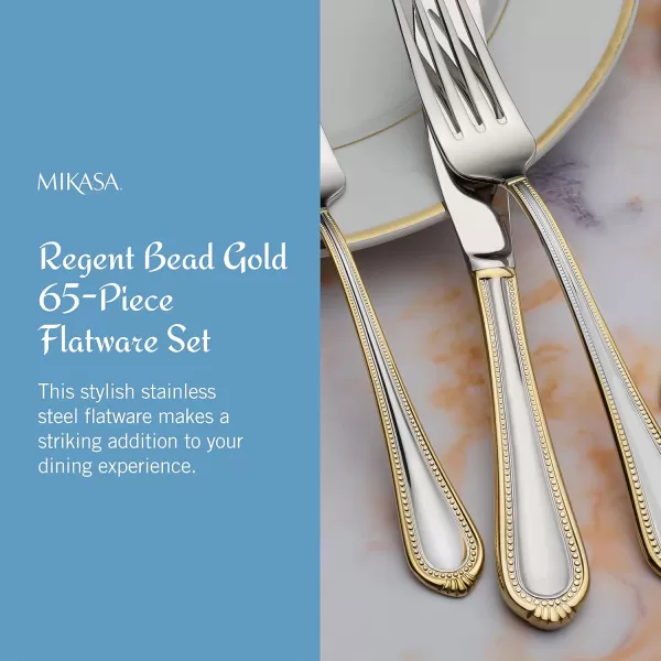 Mikasa 5081086 Regent Bead 65-Piece 18/10 Stainless Steel Flatware Set with Serving Utensil Set, Service for 12