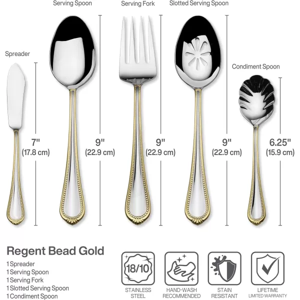 Mikasa 5081086 Regent Bead 65-Piece 18/10 Stainless Steel Flatware Set with Serving Utensil Set, Service for 12