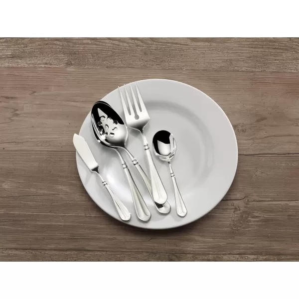 Mikasa 5081086 Regent Bead 65-Piece 18/10 Stainless Steel Flatware Set with Serving Utensil Set, Service for 12