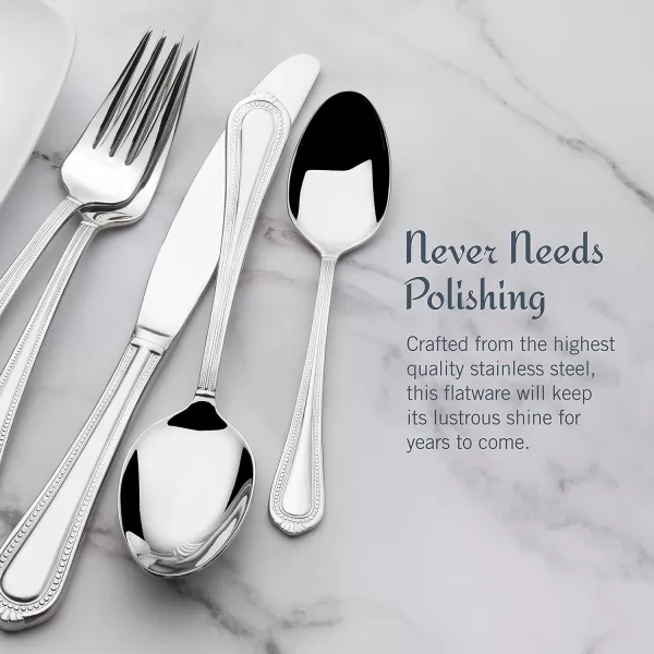 Mikasa 5081086 Regent Bead 65-Piece 18/10 Stainless Steel Flatware Set with Serving Utensil Set, Service for 12