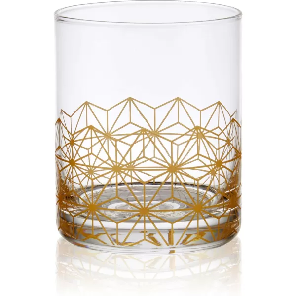 Mikasa Art Deco Set of 4 Double Old Fashioned Whiskey Glasses, 4 Count , Gold