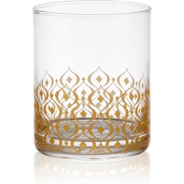 Mikasa Art Deco Set of 4 Double Old Fashioned Whiskey Glasses, 4 Count , Gold