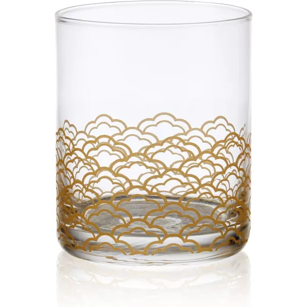 Mikasa Art Deco Set of 4 Double Old Fashioned Whiskey Glasses, 4 Count , Gold
