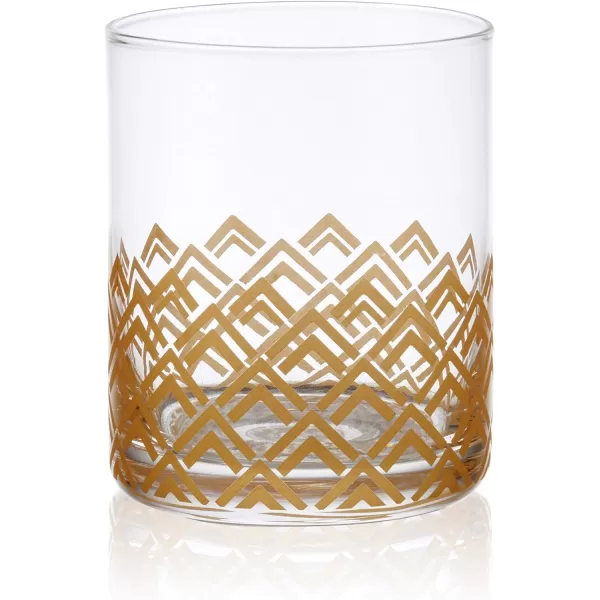 Mikasa Art Deco Set of 4 Double Old Fashioned Whiskey Glasses, 4 Count , Gold