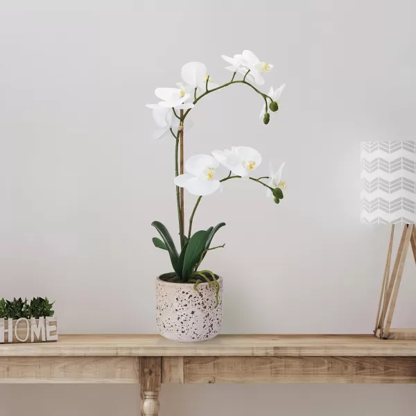 Mikasa Artificial Orchid in Pot, Real Touch Phalaenopsis Orchid, Distressed Grey Cement Pot, 15-Inch Single Branch, Watercolor Pink