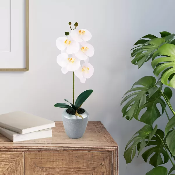 Mikasa Artificial Orchid in Pot, Real Touch Phalaenopsis Orchid, Distressed Grey Cement Pot, 15-Inch Single Branch, Watercolor Pink