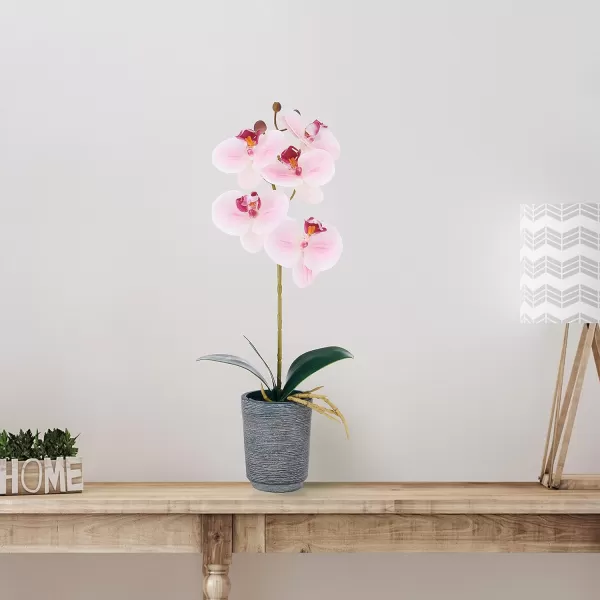 Mikasa Artificial Orchid in Pot, Real Touch Phalaenopsis Orchid, Distressed Grey Cement Pot, 15-Inch Single Branch, Watercolor Pink