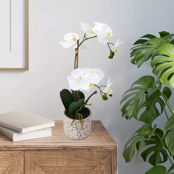 Mikasa Artificial Orchid in Pot, Real Touch Phalaenopsis Orchid, Distressed Grey Cement Pot, 15-Inch Single Branch, Watercolor Pink