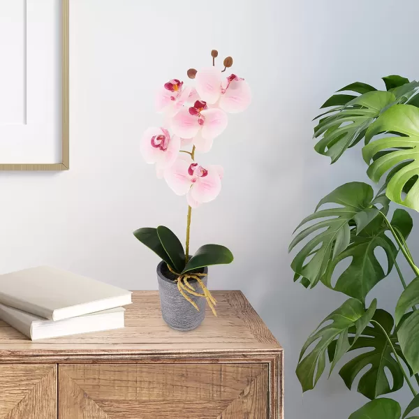 Mikasa Artificial Orchid in Pot, Real Touch Phalaenopsis Orchid, Distressed Grey Cement Pot, 15-Inch Single Branch, Watercolor Pink