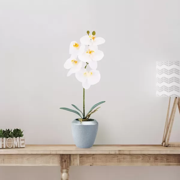 Mikasa Artificial Orchid in Pot, Real Touch Phalaenopsis Orchid, Distressed Grey Cement Pot, 15-Inch Single Branch, Watercolor Pink