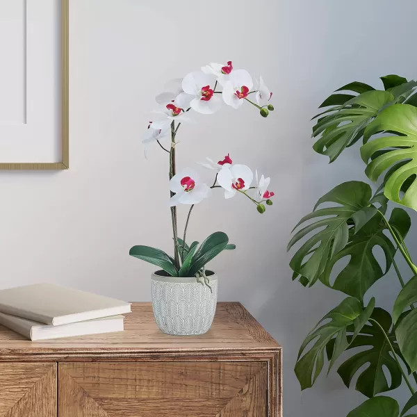 Mikasa Artificial Orchid in Pot, Real Touch Phalaenopsis Orchid, Embossed Fan Cement Pot, 16-Inch Single Branch, White/Yellow