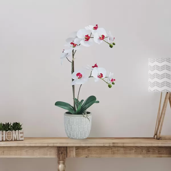 Mikasa Artificial Orchid in Pot, Real Touch Phalaenopsis Orchid, Embossed Fan Cement Pot, 16-Inch Single Branch, White/Yellow
